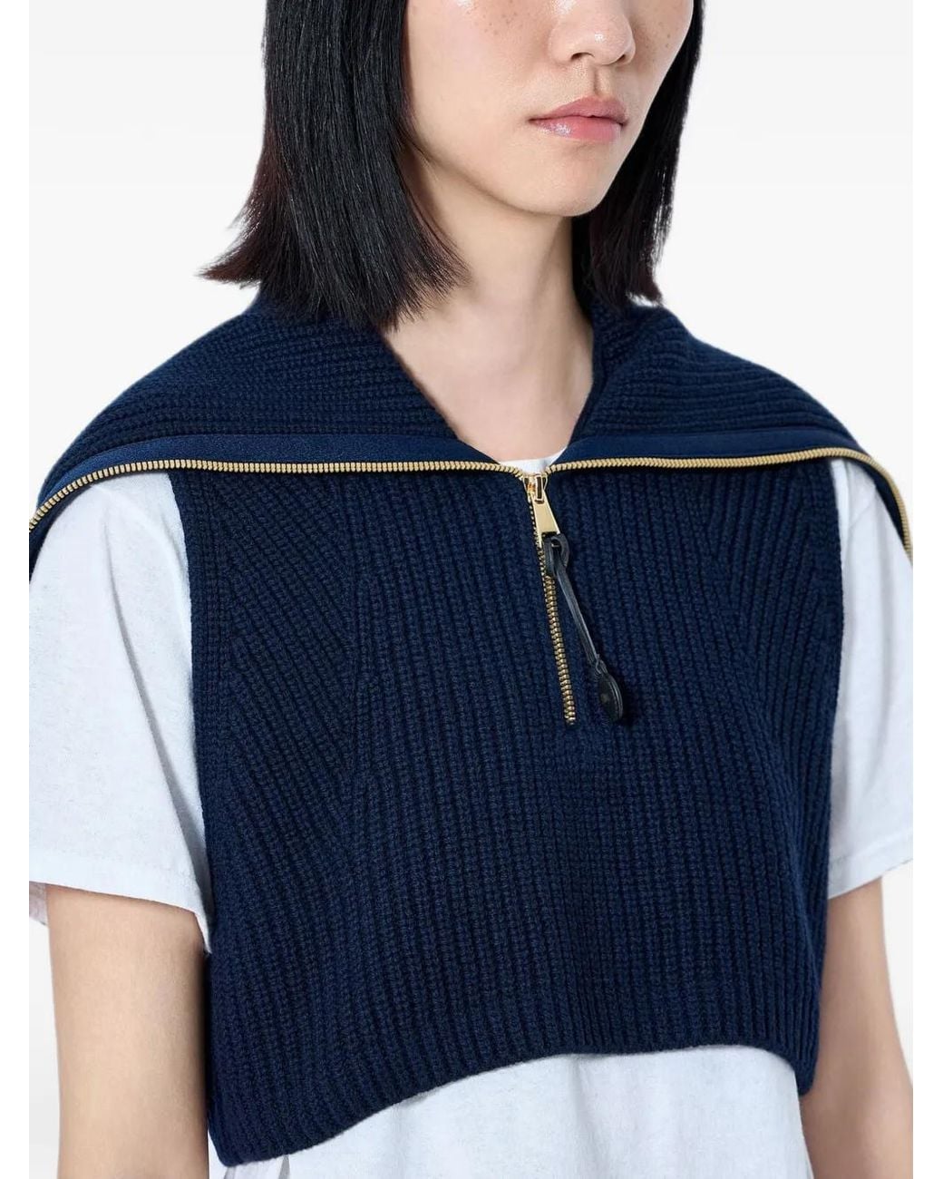 Moncler Blue Wool & Cashmere Zip-Up Cape