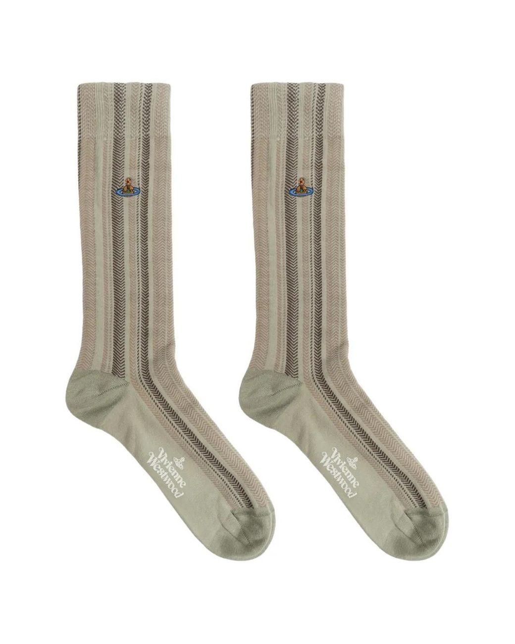 Vivienne Westwood White Orb-Embroidered Herringbone-Patterned Socks