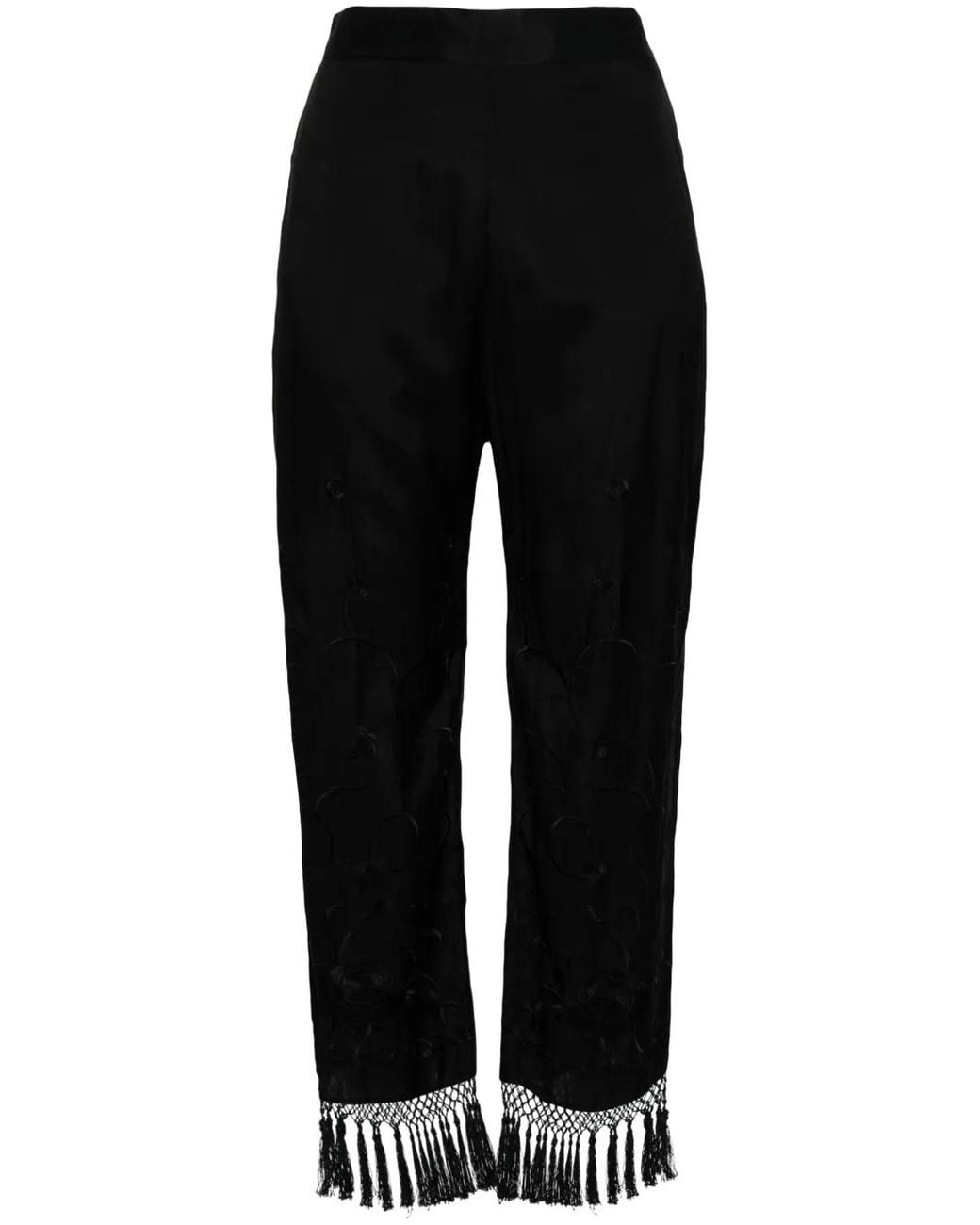 Semicouture Black Floral-Embroidered Straight Trousers