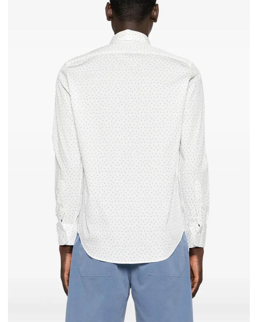 Canali White Leaf-Print Cotton Shirt for men