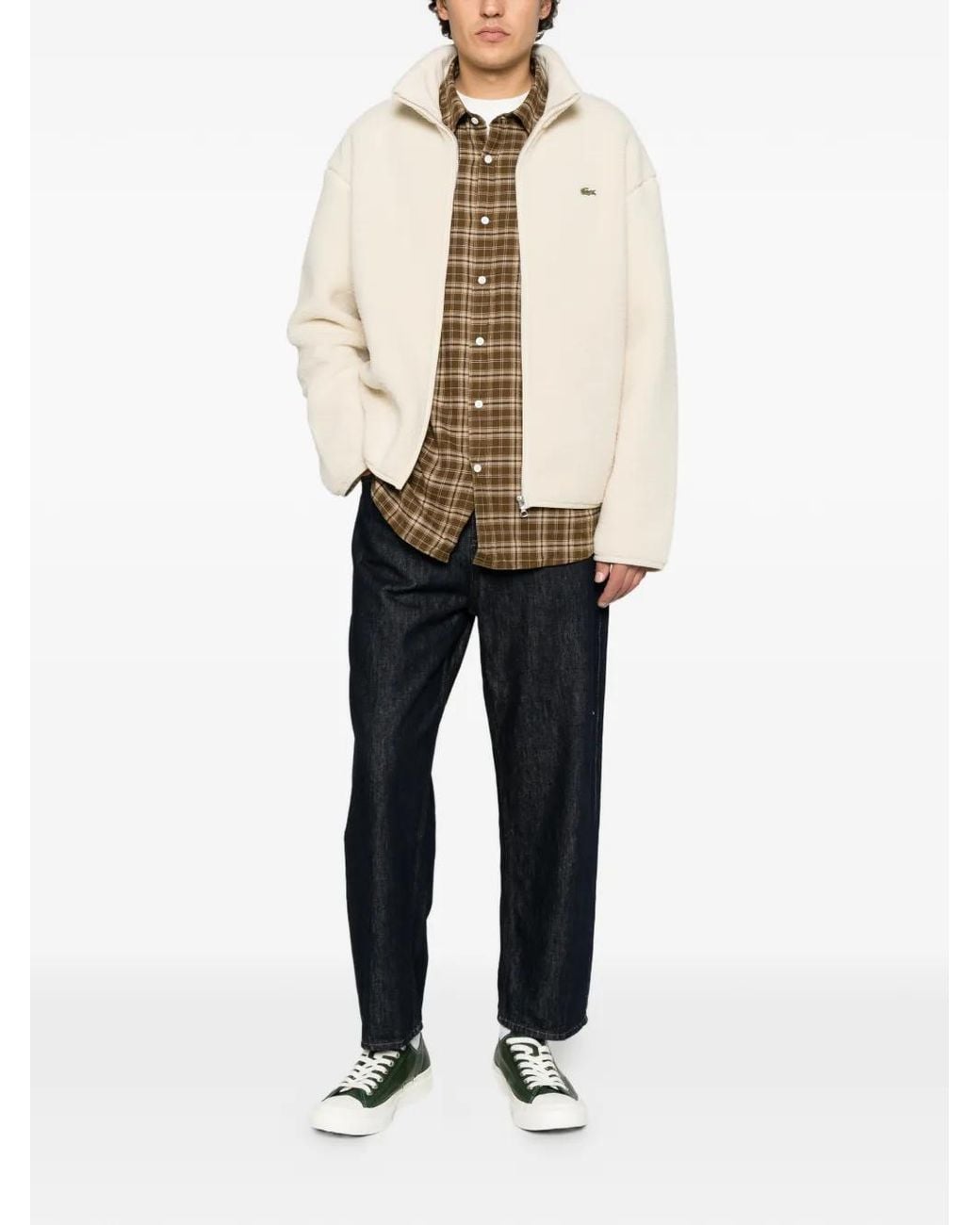 Lacoste Brown Check-Print Logo-Patch Shirt for men