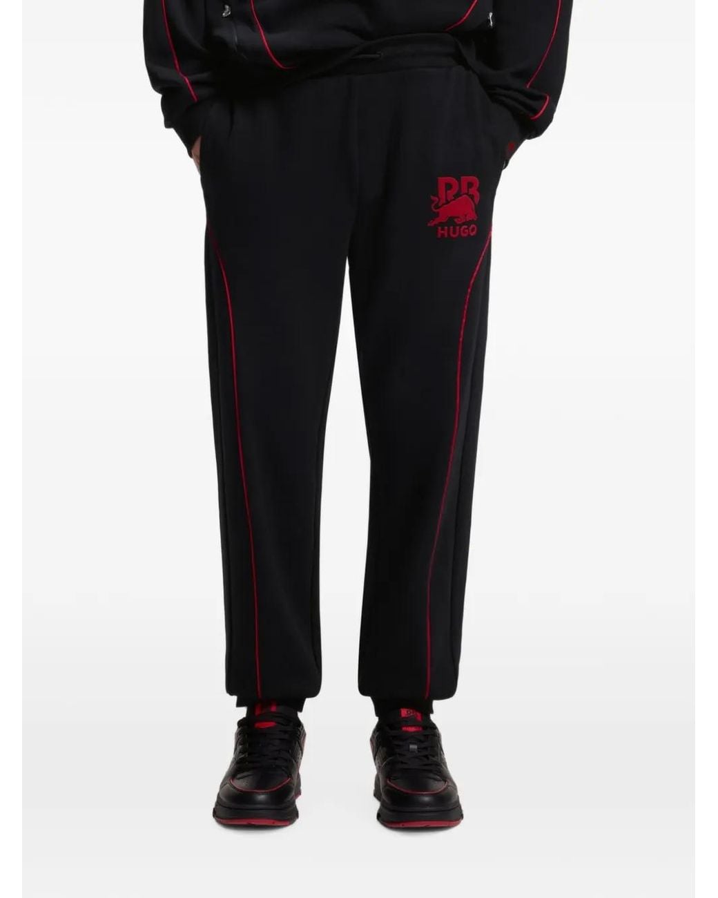 HUGO Black X Rb Stretch-Cotton Sweatpants With Bull Motif for men