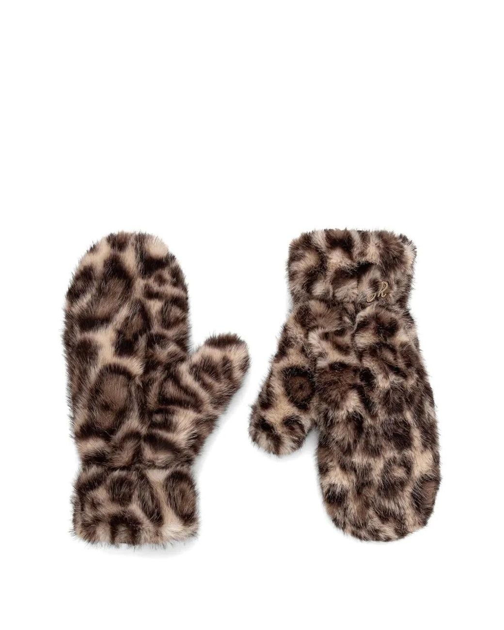 Joseph Ribkoff Brown Leopard-Print Faux-Fur Mittens