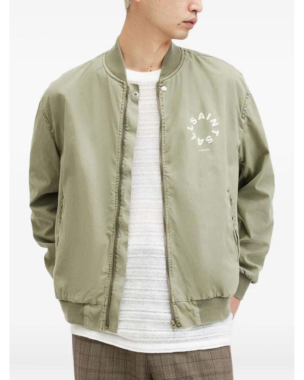 AllSaints Green Circular-Logo Bomber Jacket for men