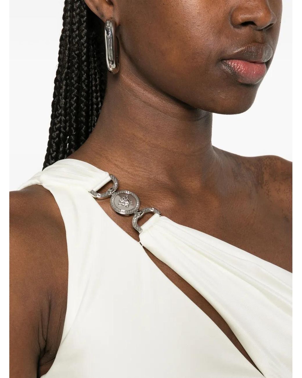 Versace White Long One-Shoulder Dress