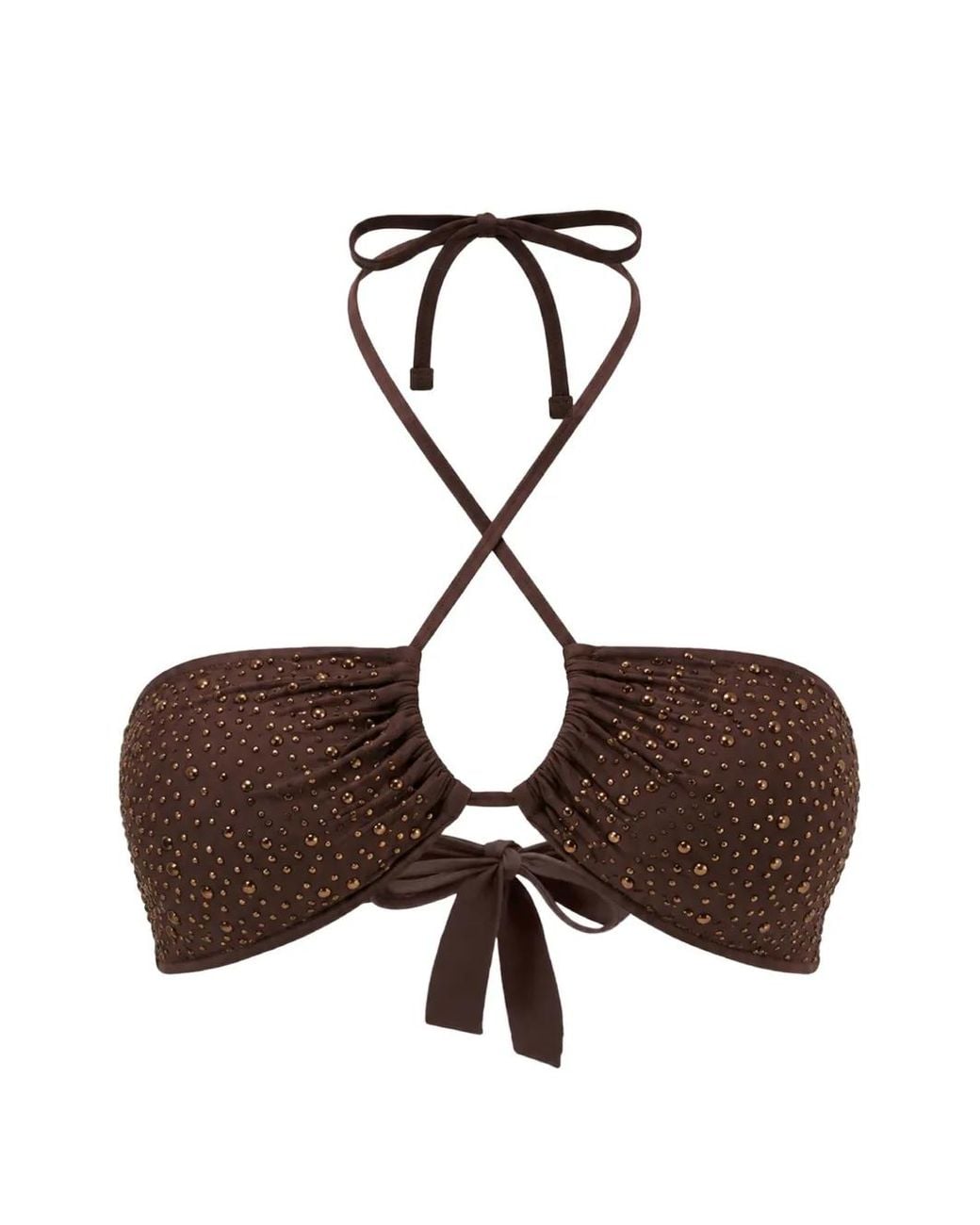 Guess Brown Rhinestones Bandeau Bikini Top