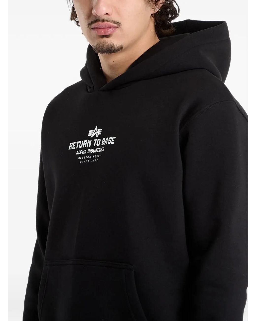 Alpha Industries Black Return To Base Graphic-Print Hoodie for men