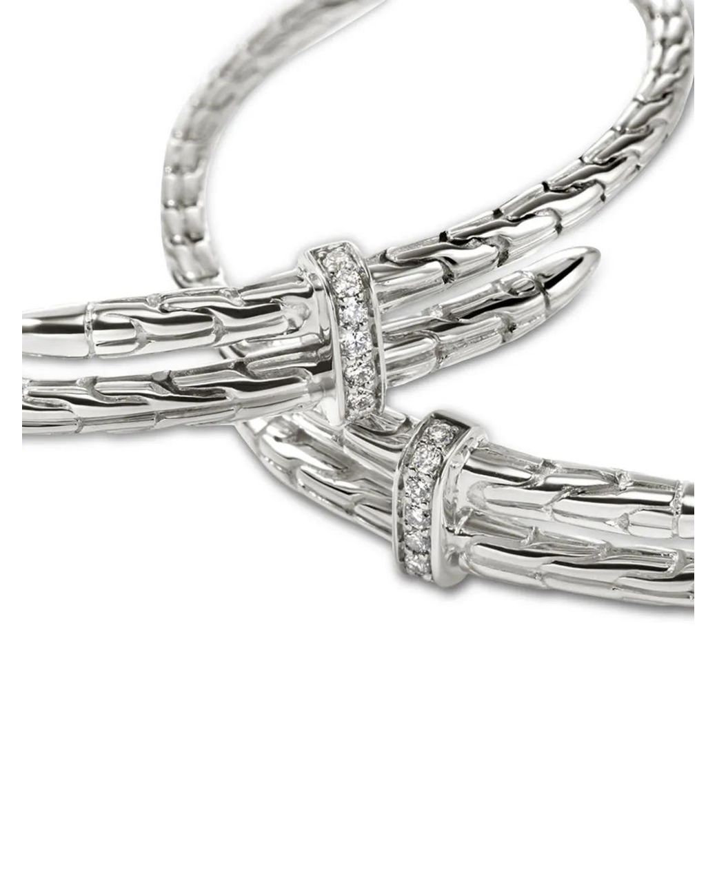 John Hardy White Sterling Large Spear Diamond Hoop Earrings