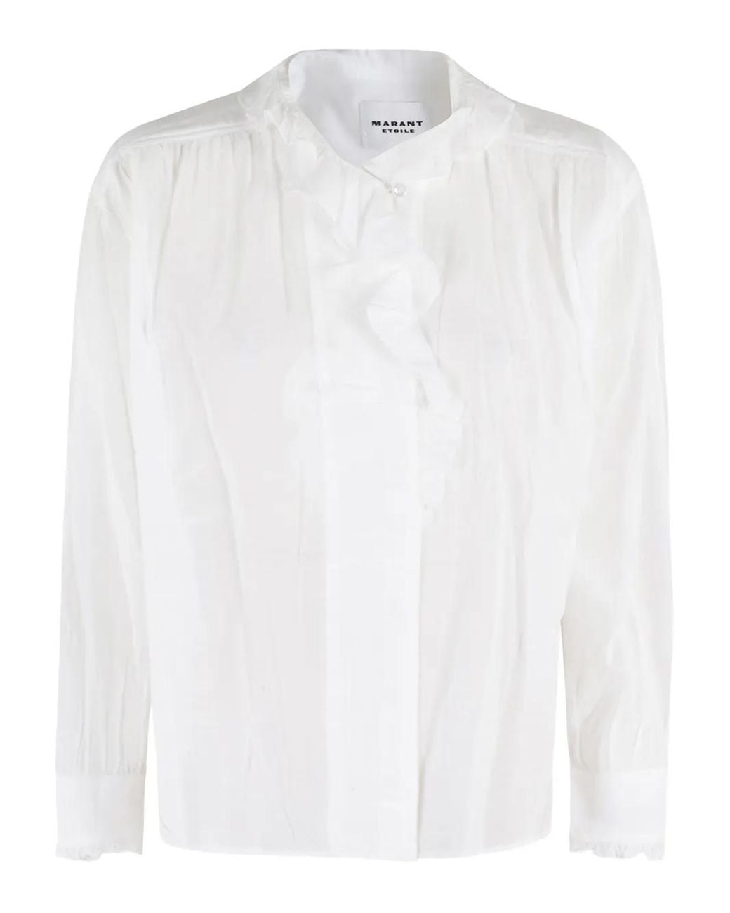 Isabel Marant White Ruffled Front Top With Long Sleeves And Elegant Collar