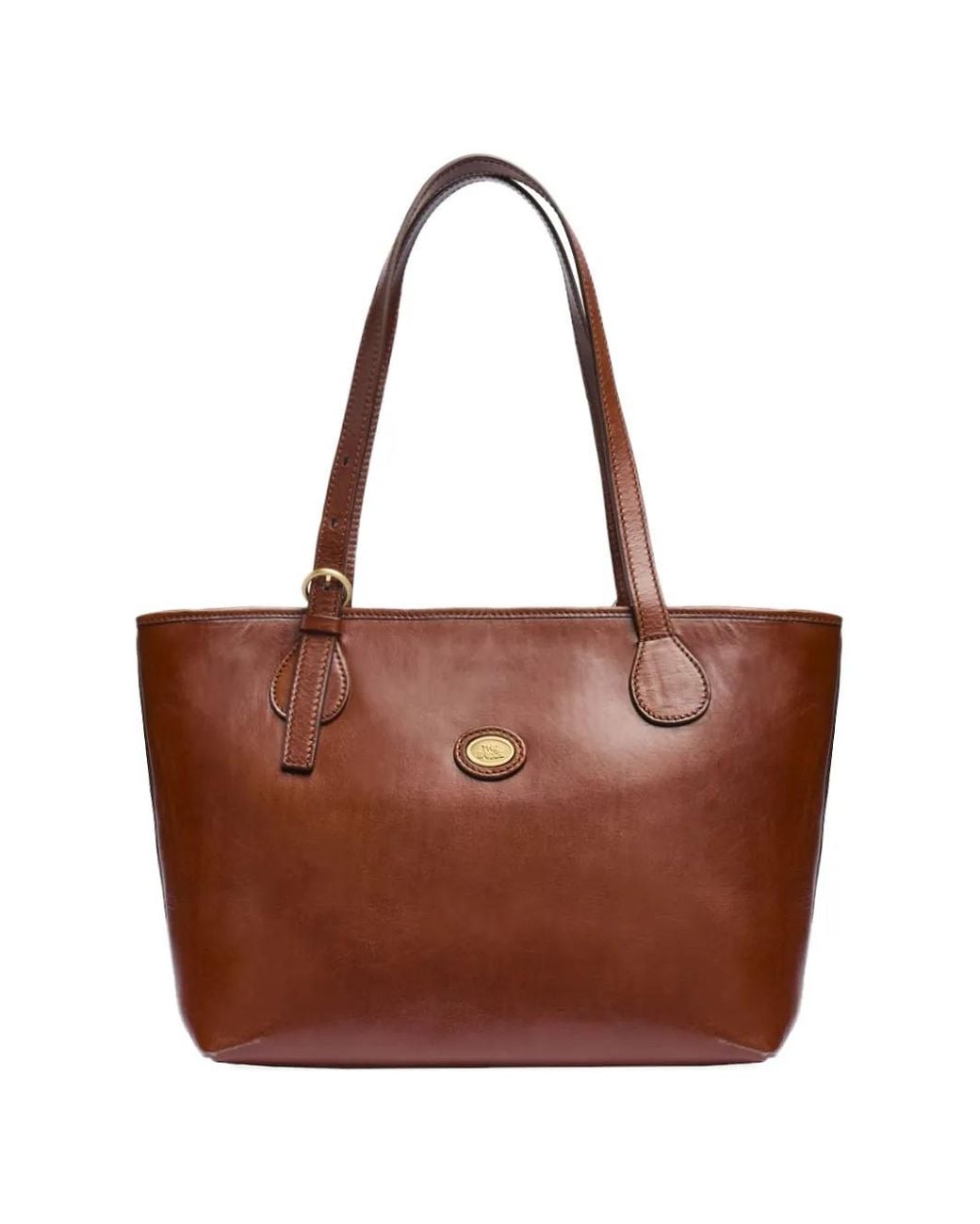 The Bridge Brown Logo-Plaque Leather Tote Bag
