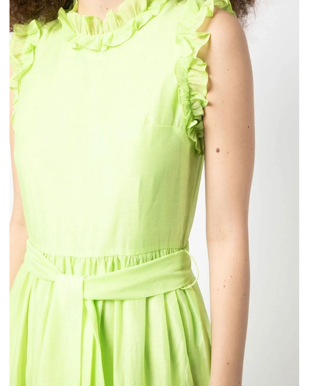 Baruni Yellow Ruffle-Trim Belted Maxi Dress