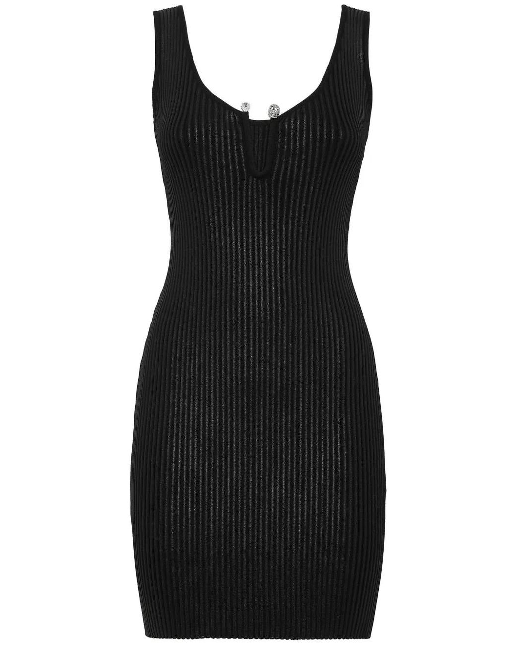Philipp Plein Black Coated Ribbed-Knit Minidress