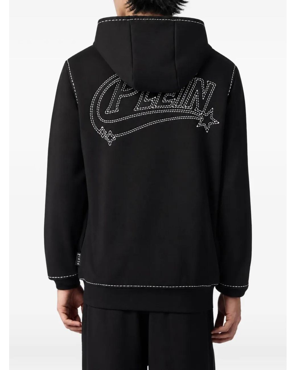 Philipp Plein Black Zip Hoodie Stichthing Logo for men