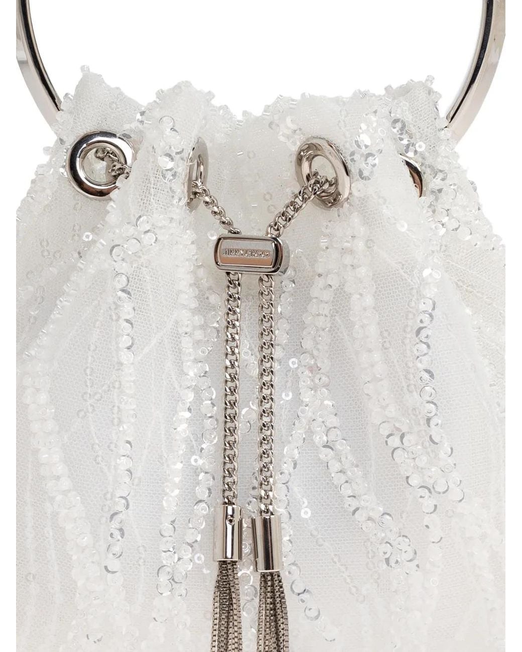 Jimmy Choo White Bon Bon Sequined Tote Bag