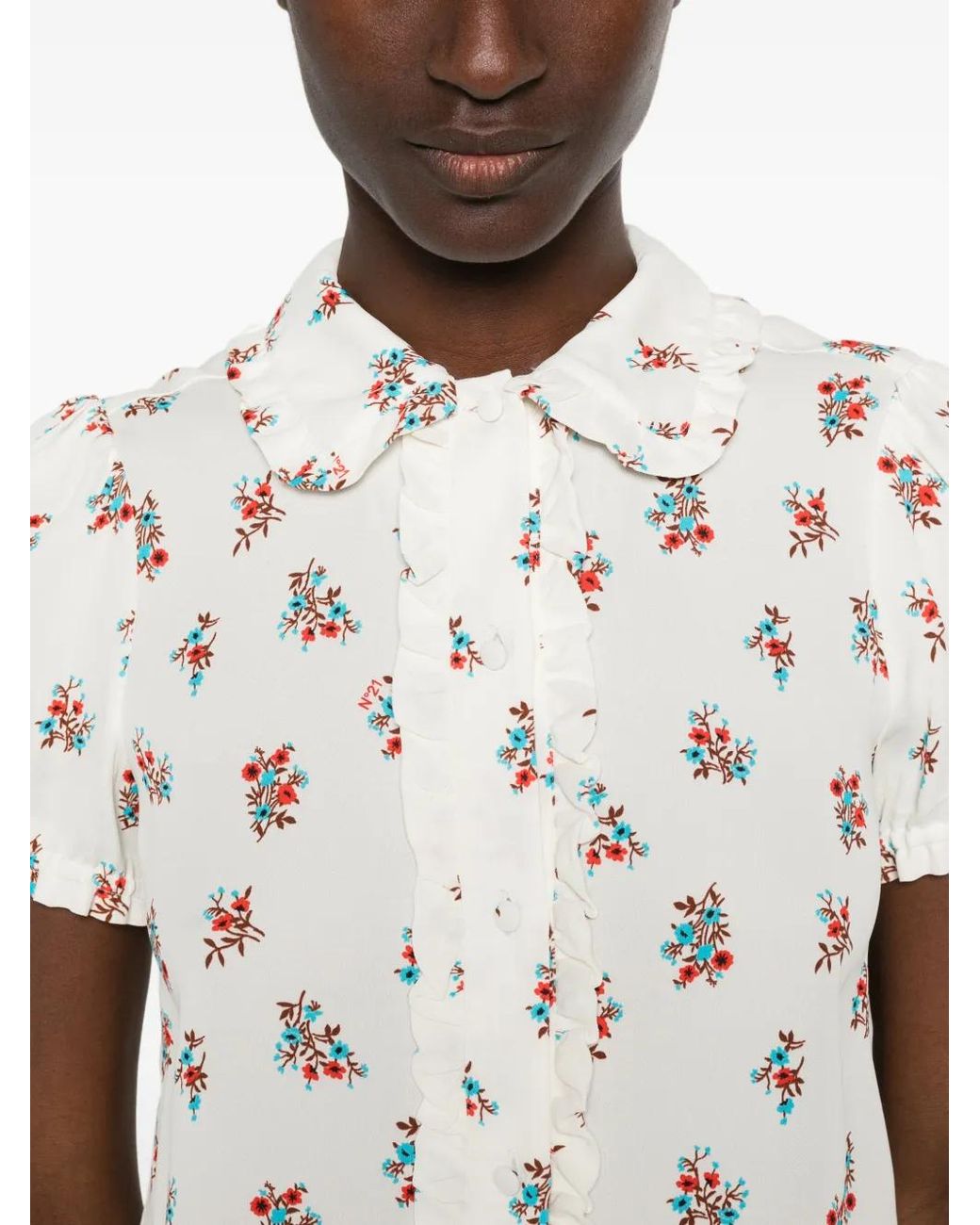 N°21 White Blouse À Fleurs Imprimées