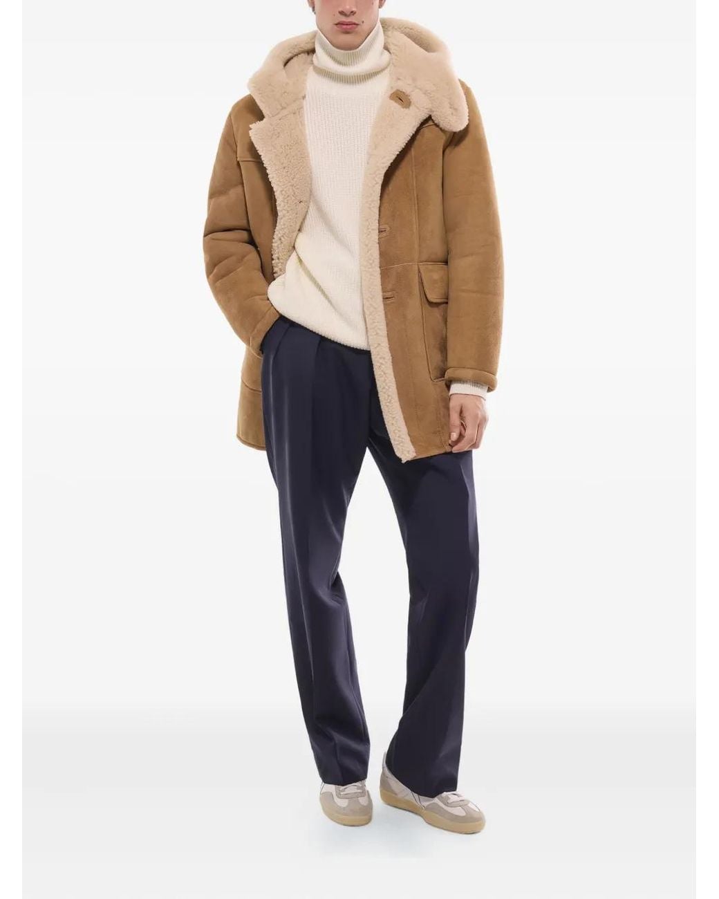 Fursac Natural Hooded Shearling Coat for men