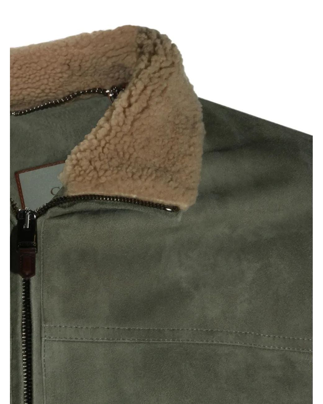 Canali Green Veste En Daim À Col Lainé for men