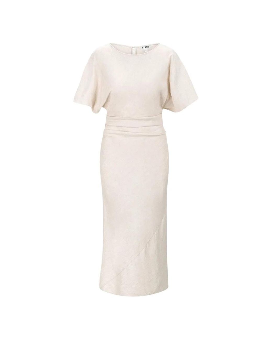 Staud White Amelie Ruched-Waist Dress
