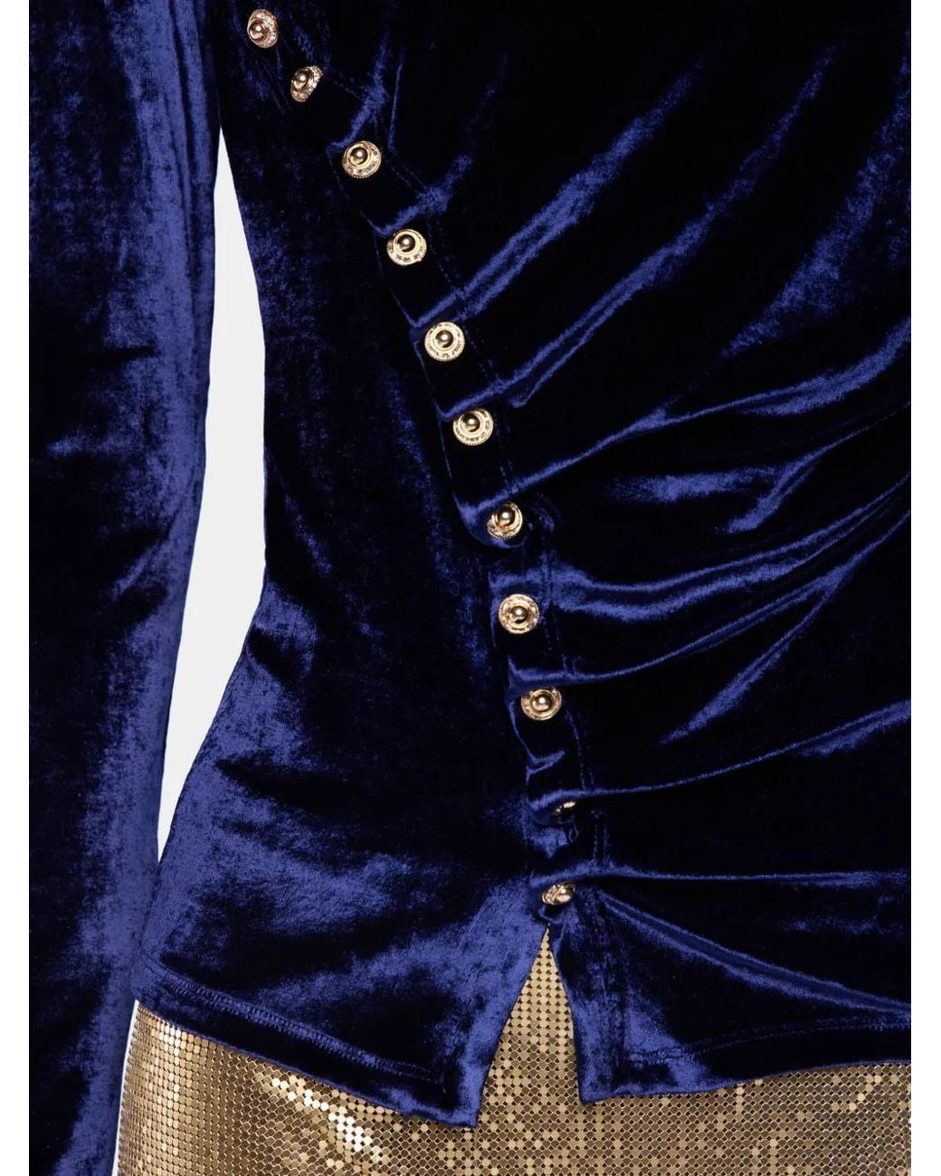 Rabanne Blue Draped Velvet Top