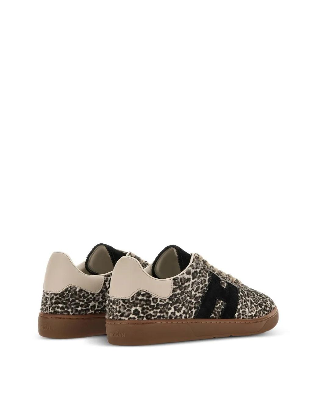 Hogan Black Leopard Print Textured Fur Sneakers