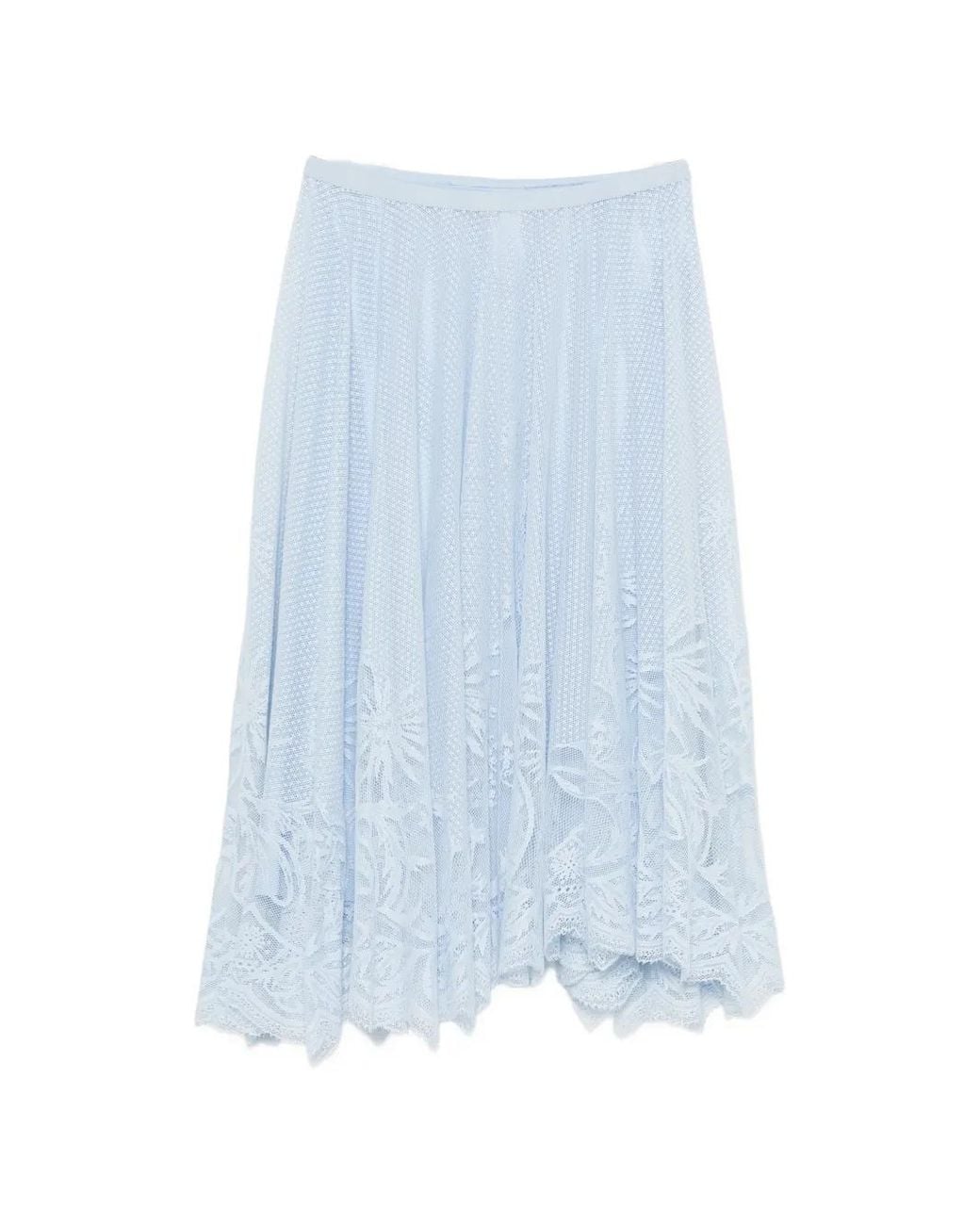 Fabiana Filippi Blue Lace-Trimmed Pleated Midi Skirt