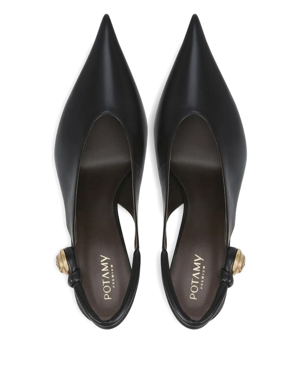 POTAMY Black 100Mm Leather Heeled Pumps
