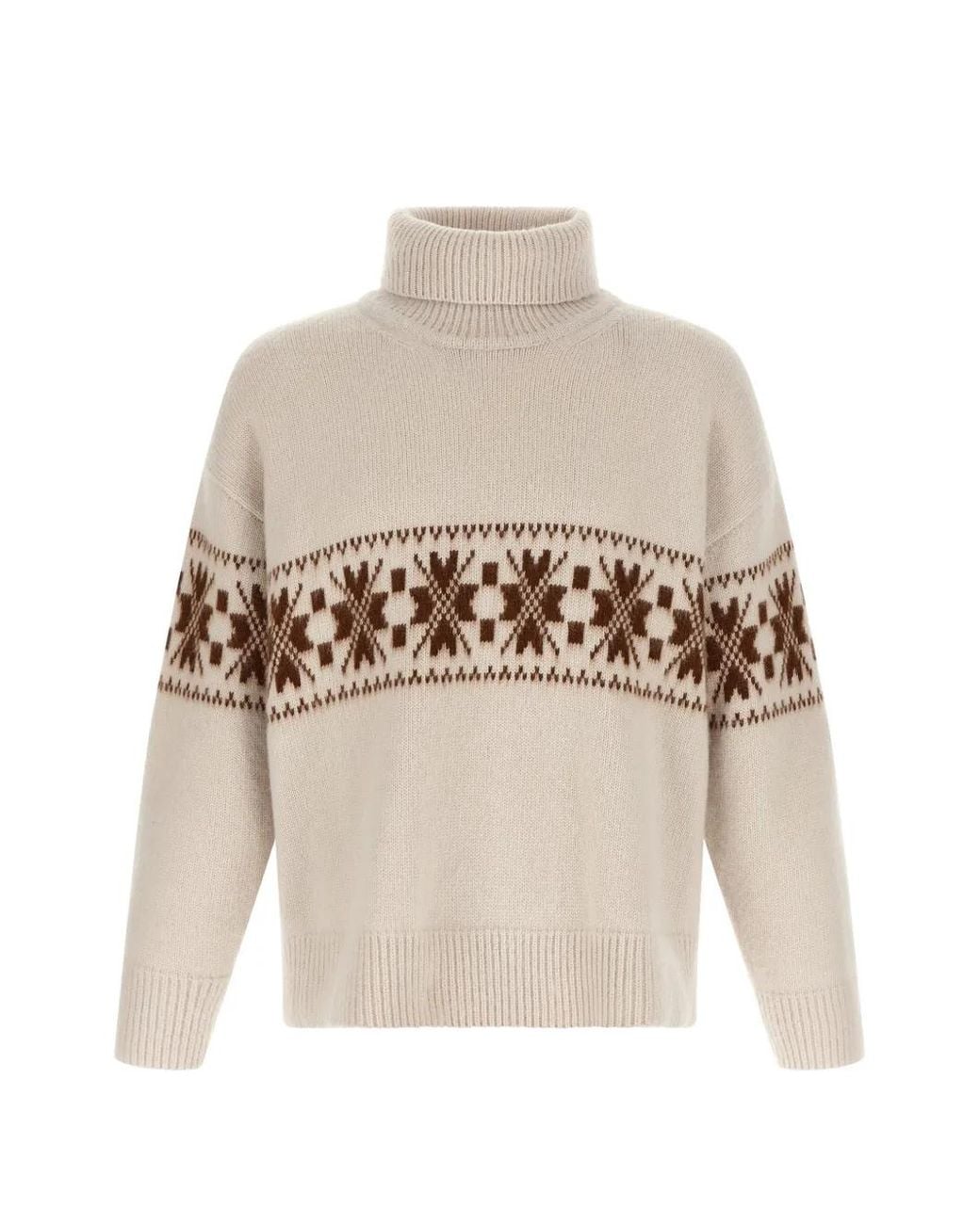 Kiton White Geometric Jacquard High-Neck Jumper