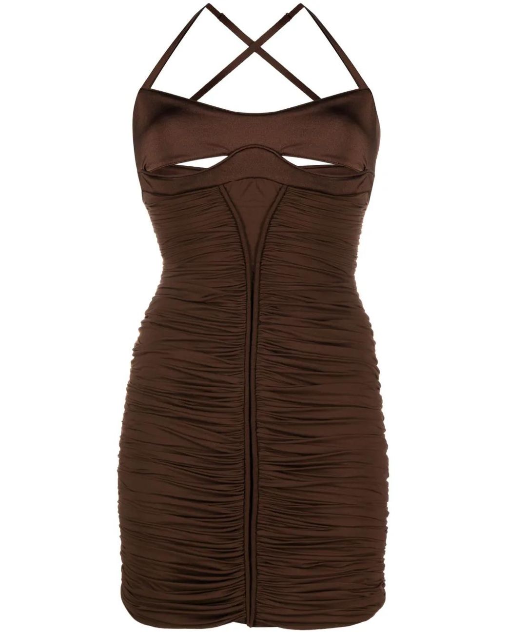 Mugler Brown Cut-Out Ruched Minidress