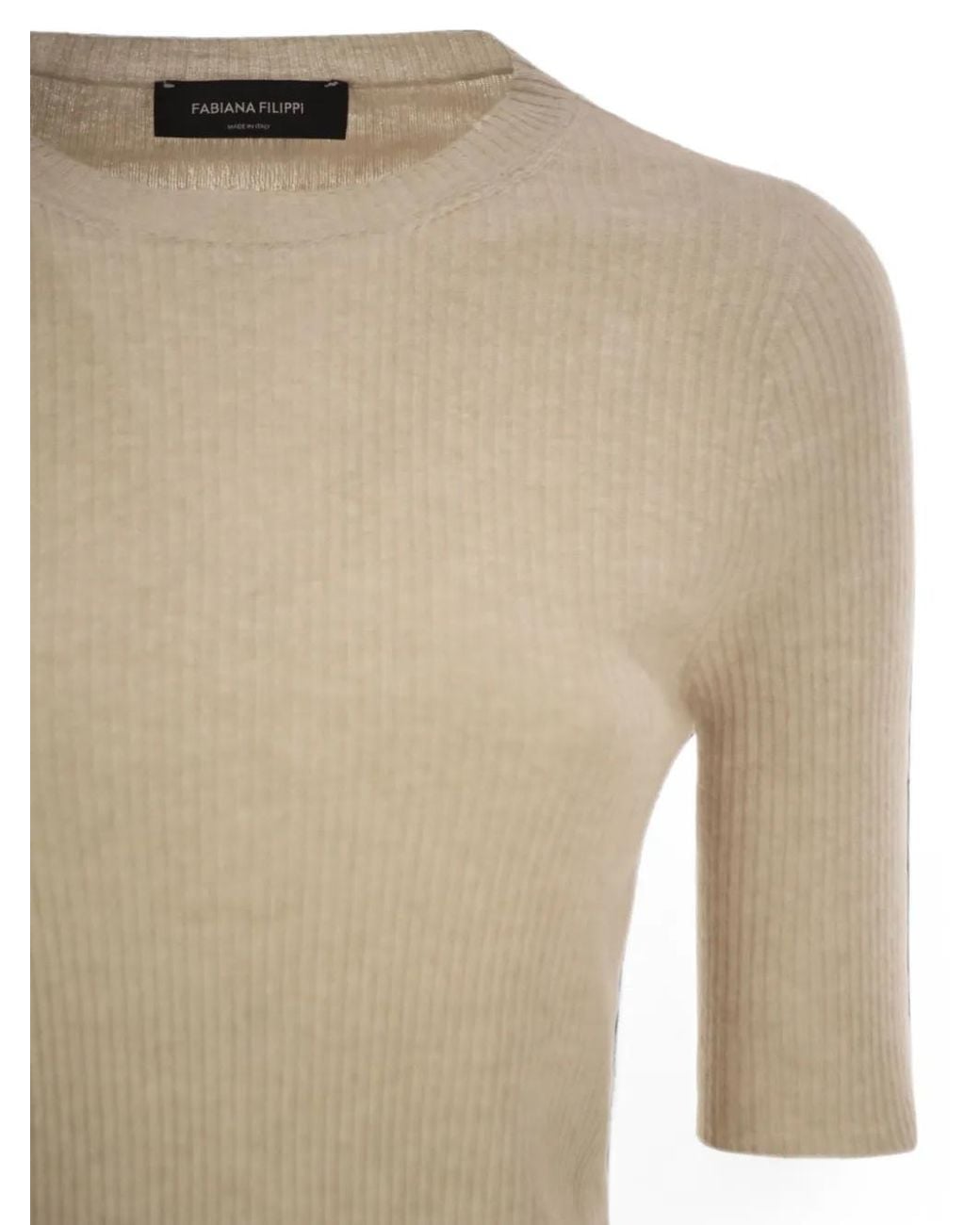 Fabiana Filippi Natural Ribbed-Knit T-Shirt