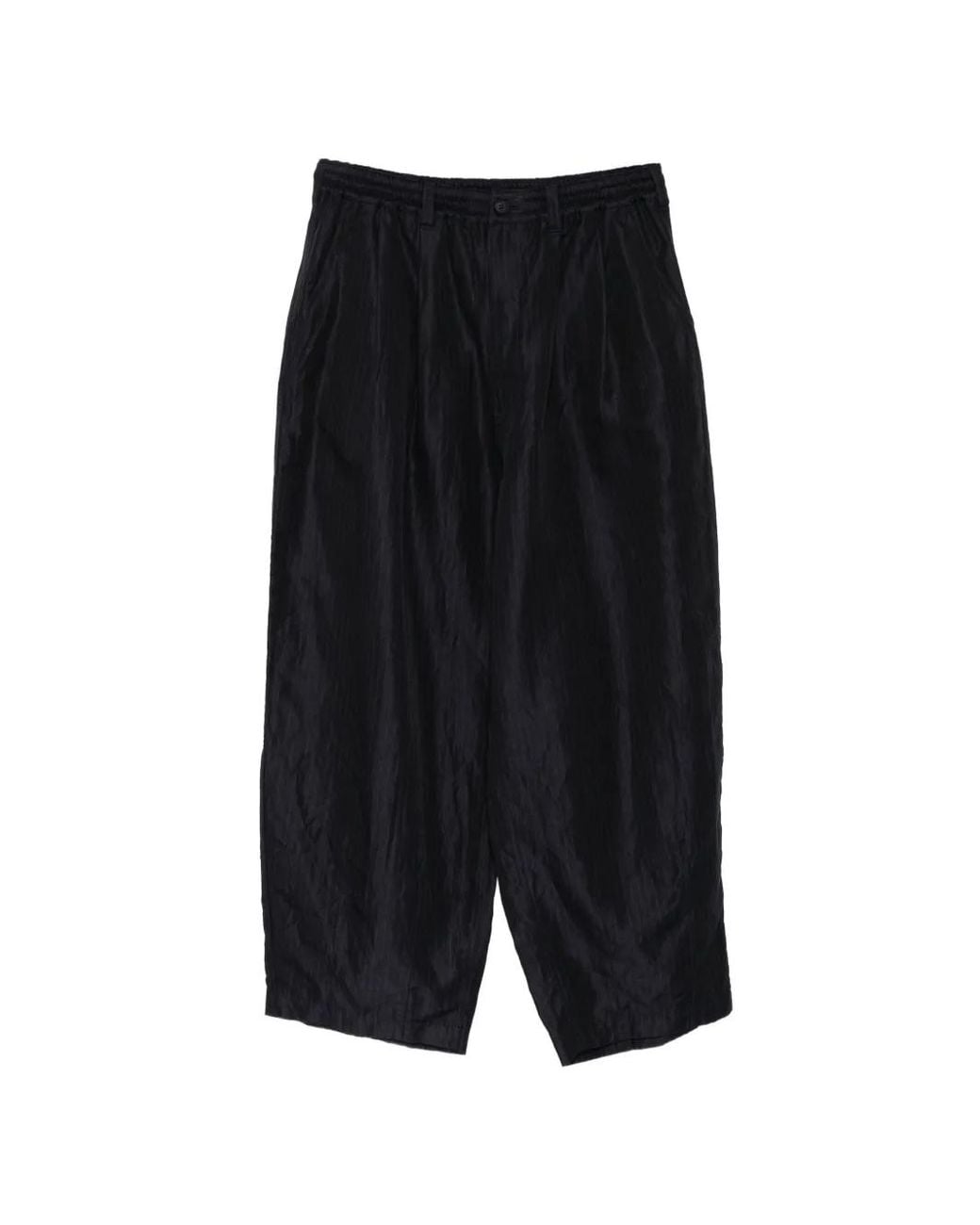 Comme des Garçons Black Pinstripe Crinkled-Finish Trousers for men