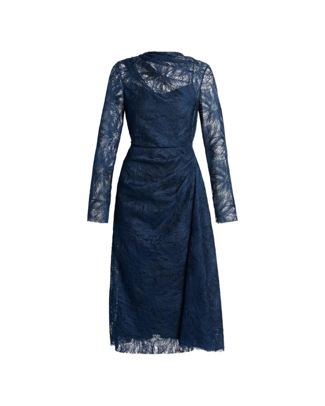 Erdem Blue Draped Floral-Lace Midi Dress