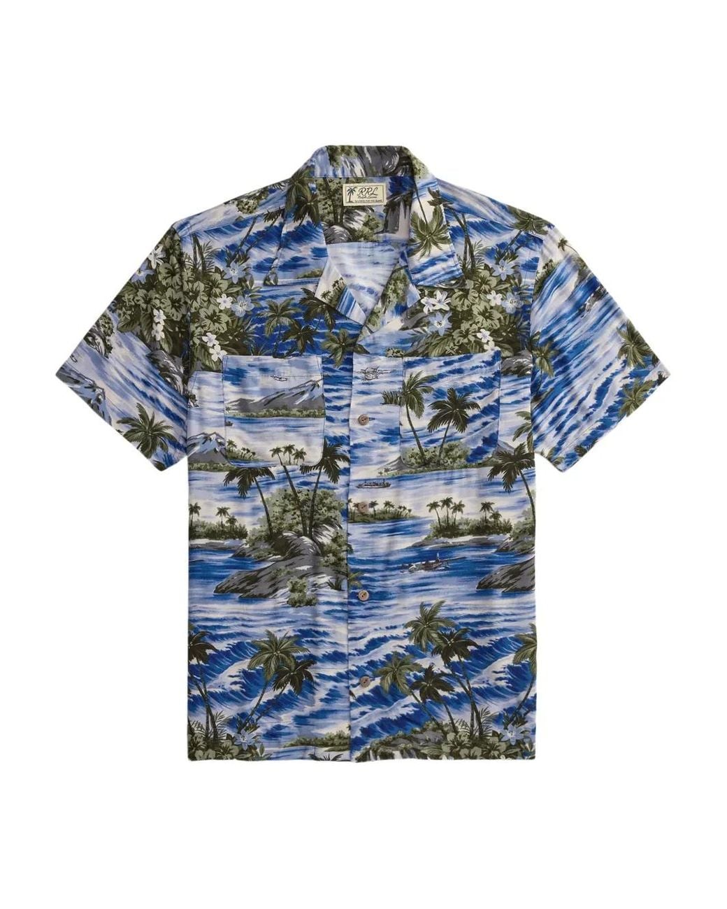 RRL Blue Short-Sleeve Printed Shirt for men