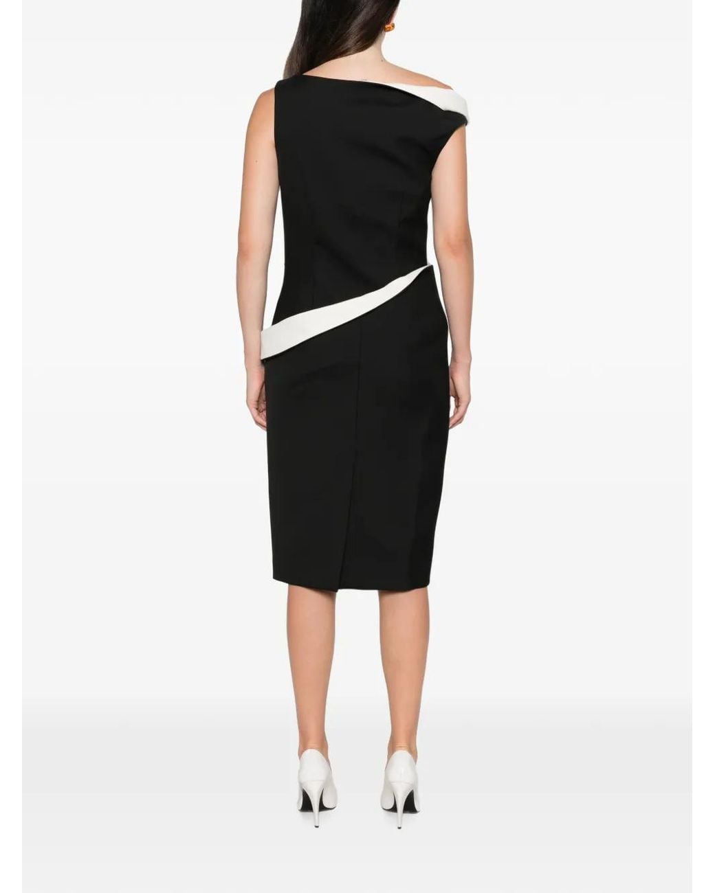 Rohe Black Asymmetric Two-Tone Midi Dress
