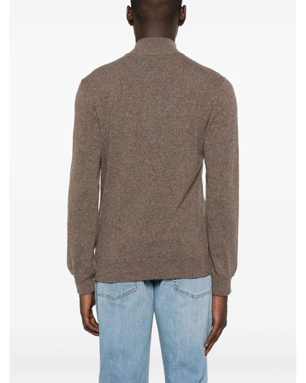 Canali Brown Half-Zip Wool Sweater for men
