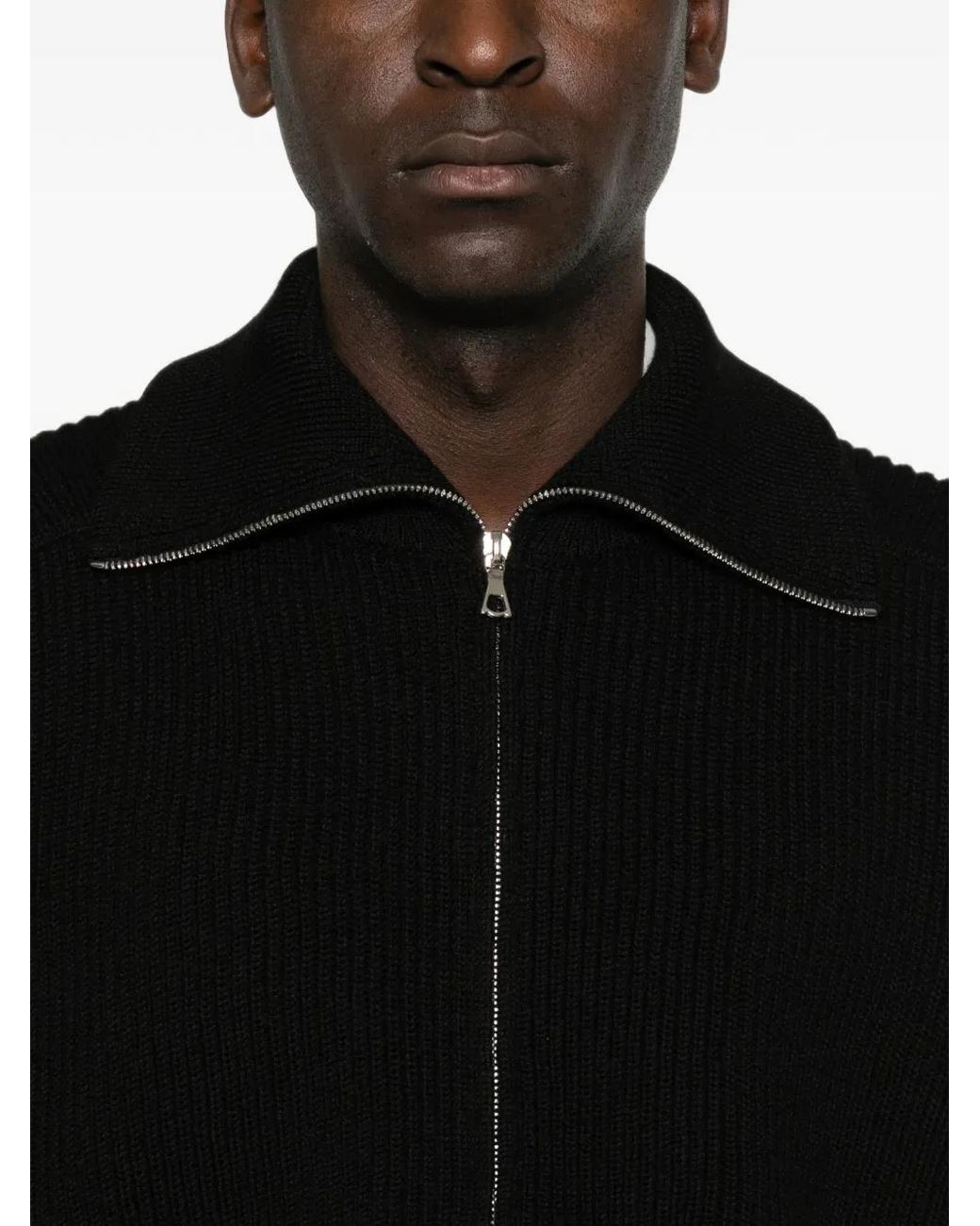 Rier Black Fisherman-Rib Zip-Fastening Cardigan for men