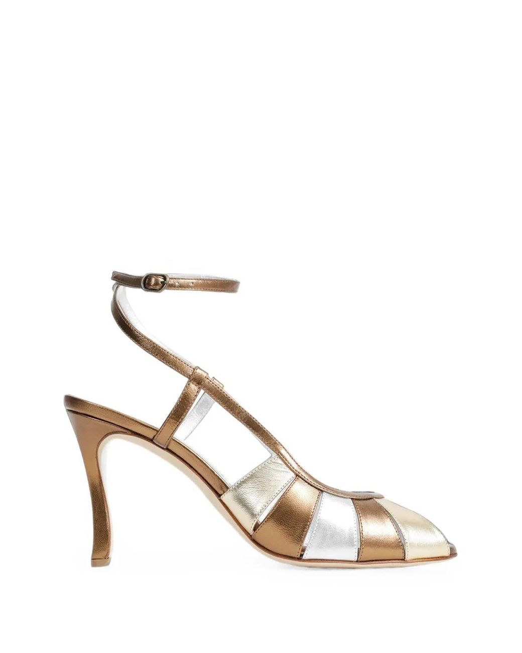 Manolo Blahnik White Metallic Leather Sandals