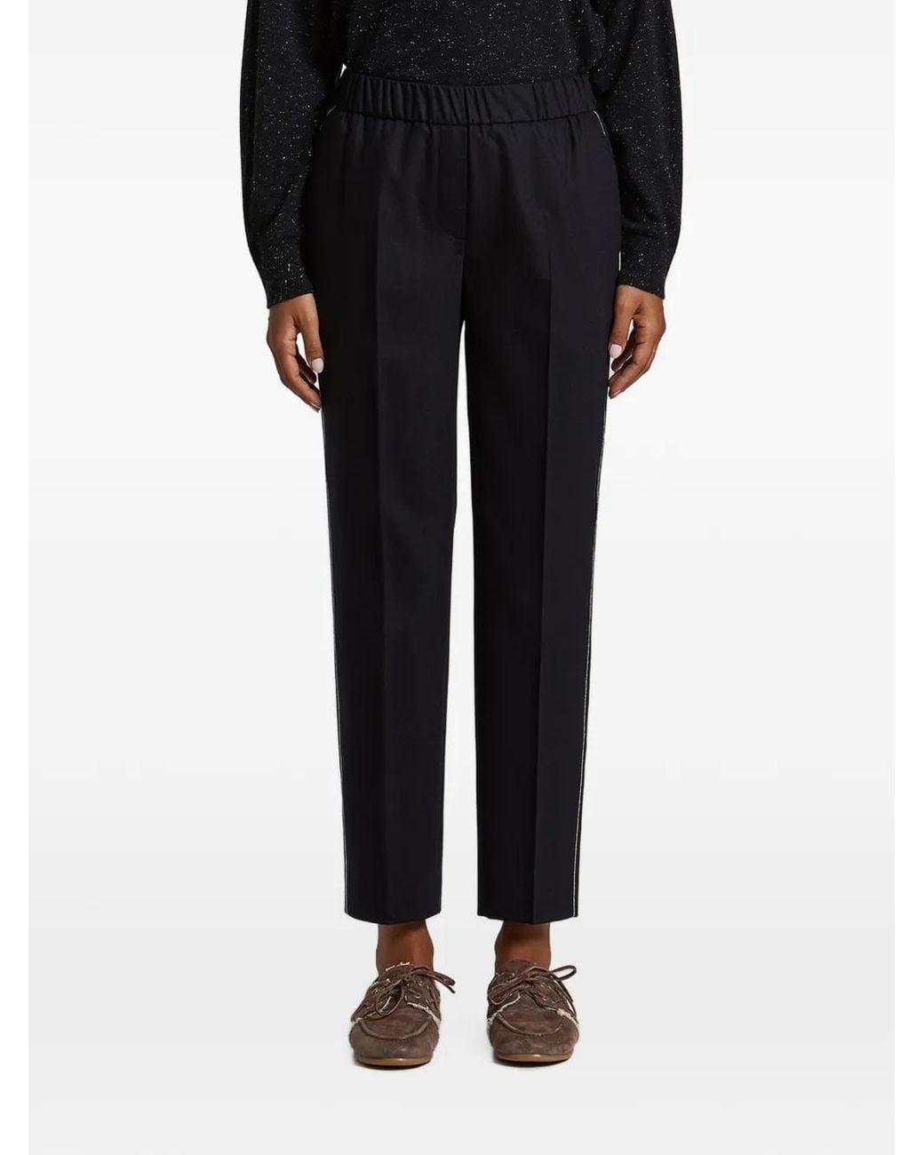 Peserico Black Elasticated-Waistband Trousers