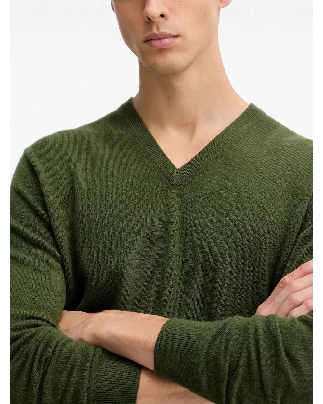 Benetton Green V-Neck Sweater for men