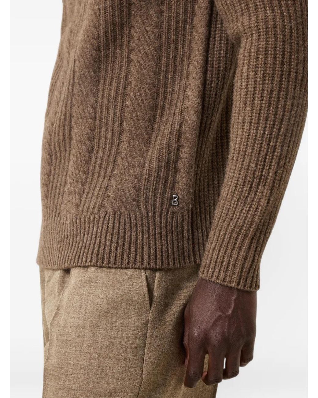 Bogner Brown Pull Eros En Maille Torsadée À Col Roulé for men