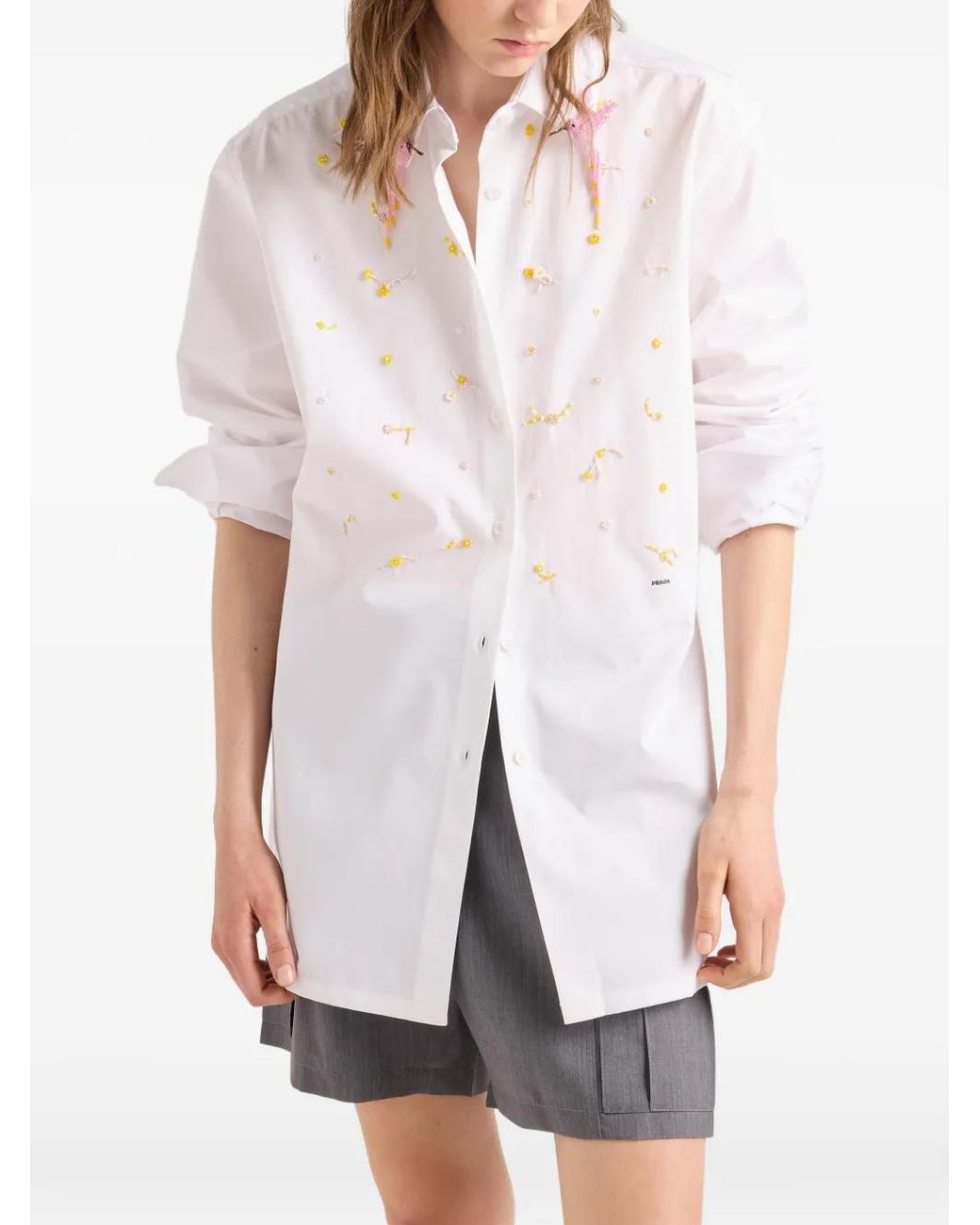 Prada White Embroidered Poplin Shirt