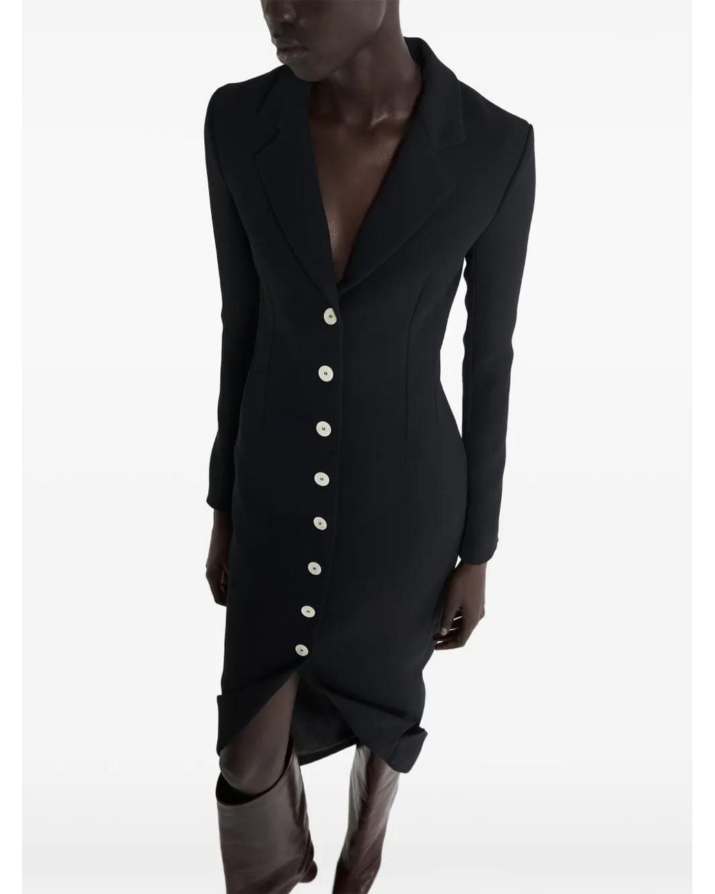 A.W.A.K.E. MODE Black V-Neck Asymmetric Midi Dress