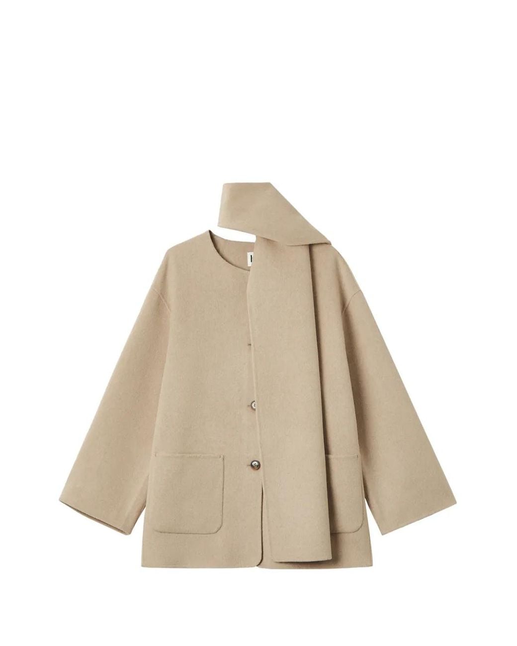 B+ AB Natural Scarf-Detail Collarless Coat