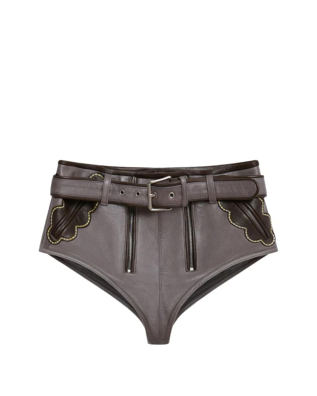 Marni Gray Leather Hotpants With Leaf Pockets