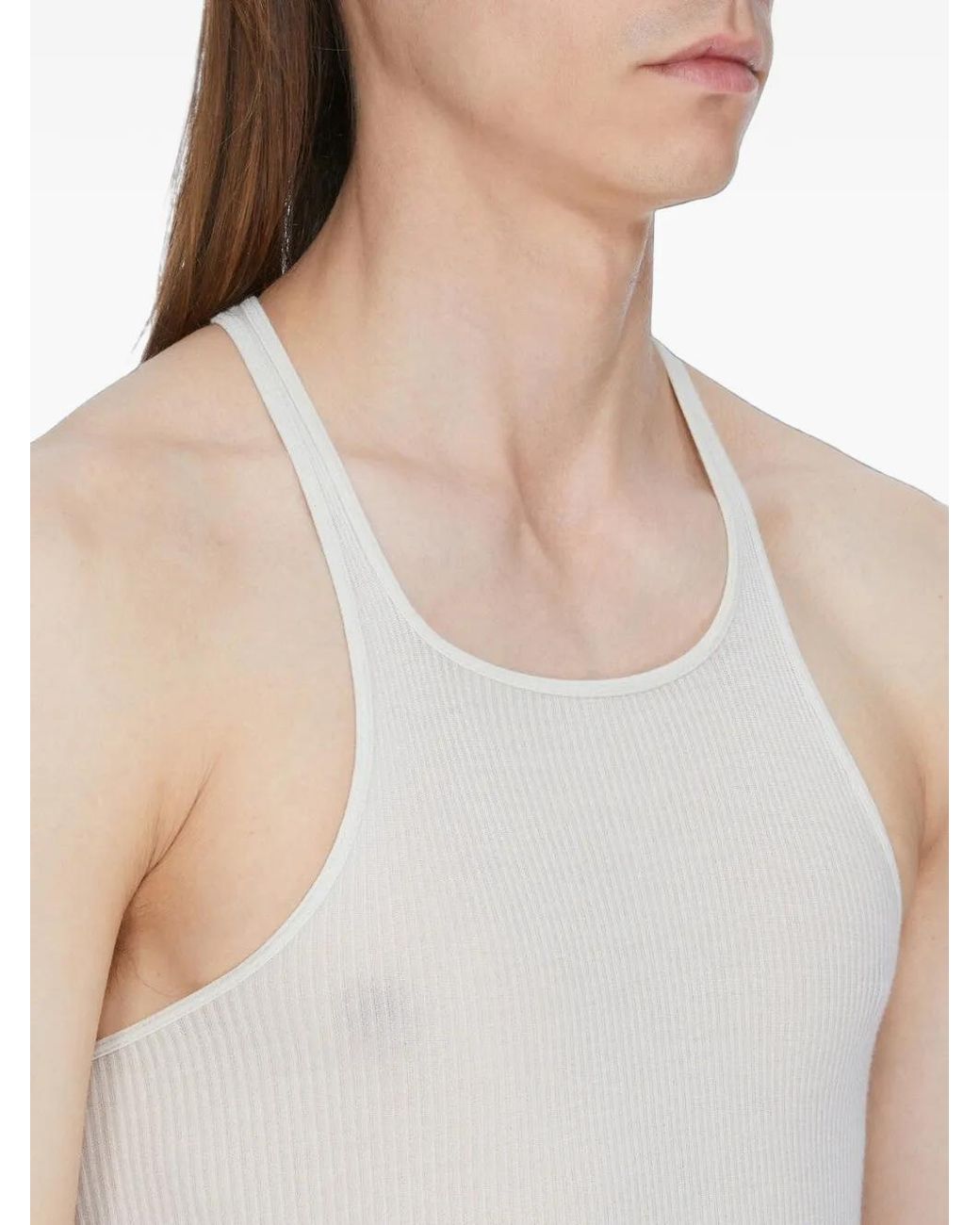 Rick Owens White Ribbed Texture Round Neck Sleeveless Top Size M for men