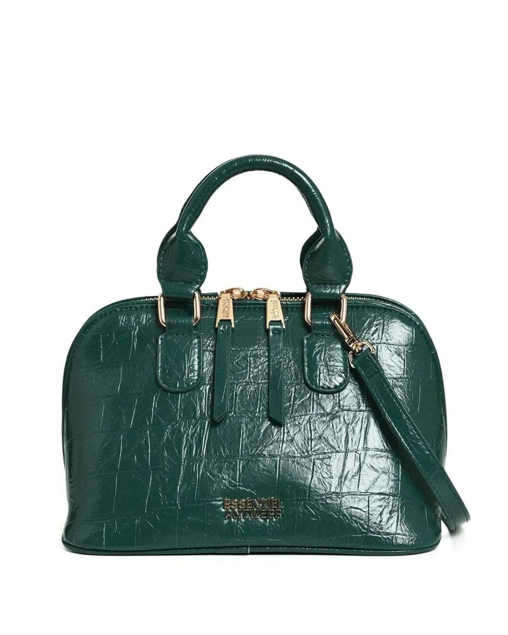 Essentiel Antwerp Green Croc-Effect Bowling Bag