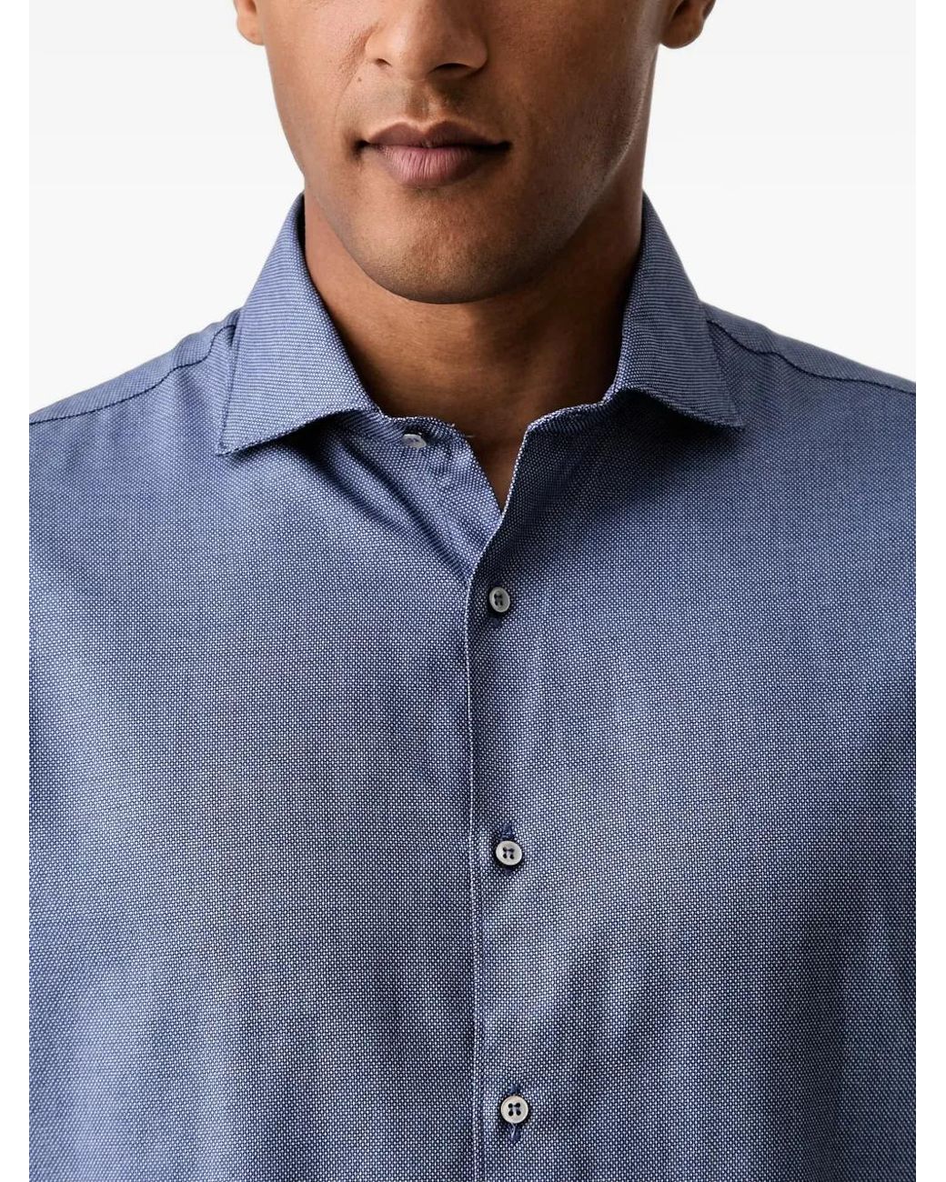 Paul & Shark Blue Micro-Patterned Long-Sleeved Shirt for men