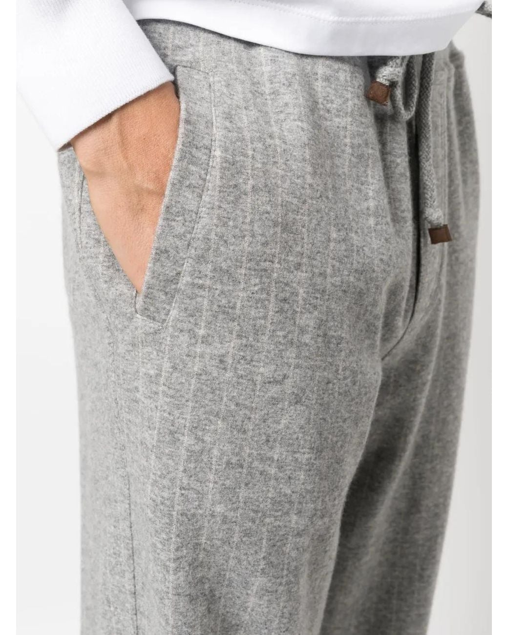 Brunello Cucinelli Gray Striped Cashmere-blend Track Pants for men