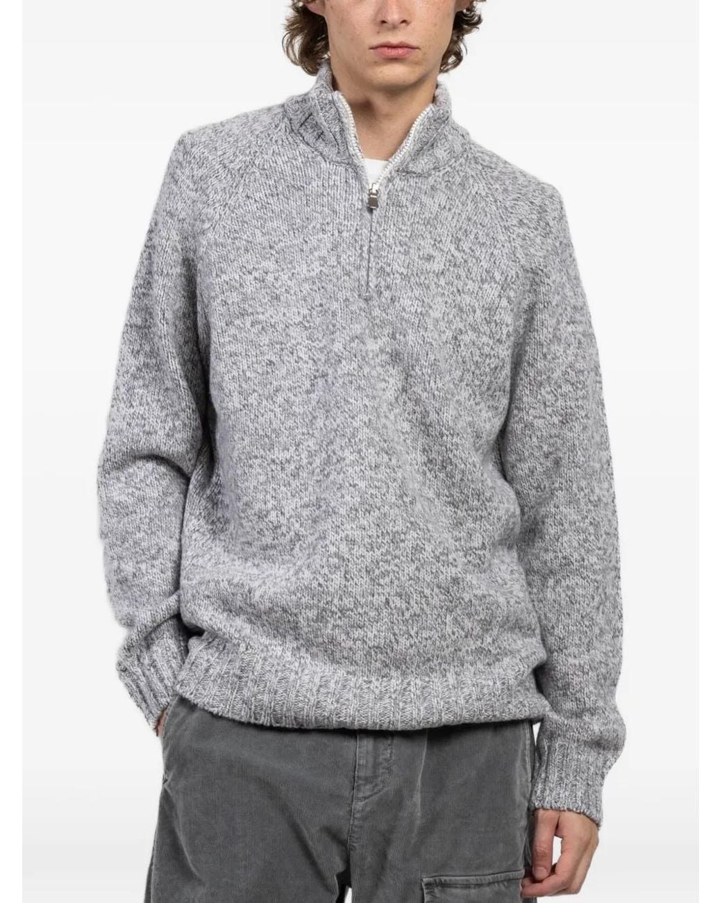 Gran Sasso Gray Zip-Neck Textured Sweater for men