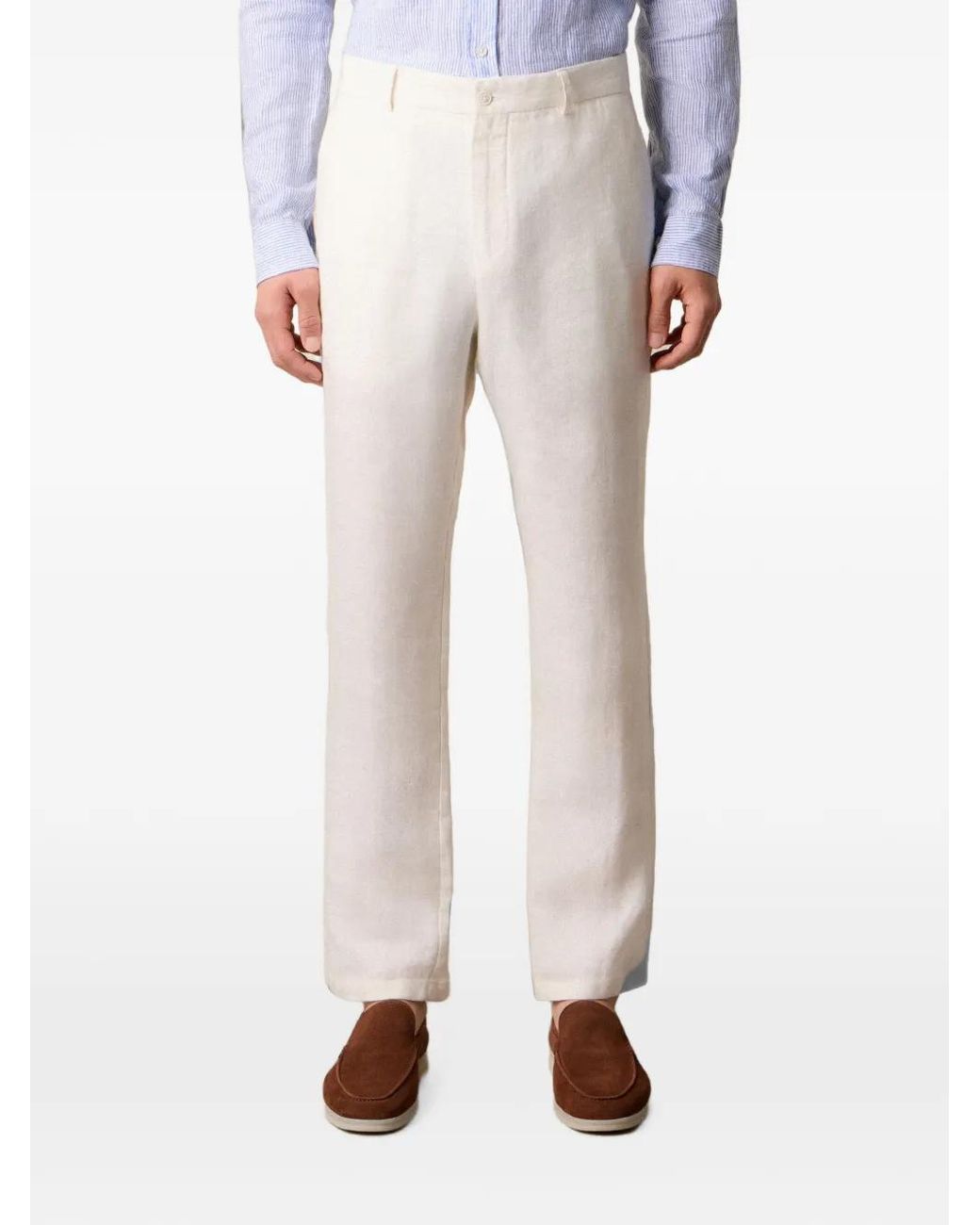 Brooks Brothers White Straight-Leg Linen Trousers for men