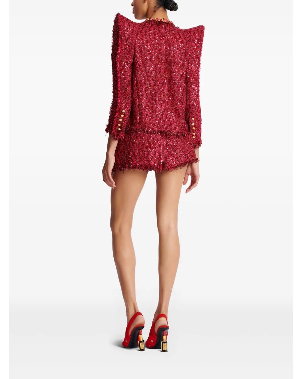 Balmain Red Glitter Tweed Jacket